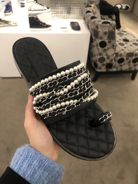 New designer toe beading pearl strings slippers CODE: KAR3028