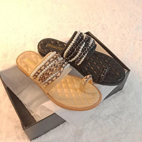 New designer toe beading pearl strings slippers CODE: KAR3028