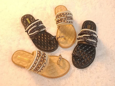 New designer toe beading pearl strings slippers CODE: KAR3028