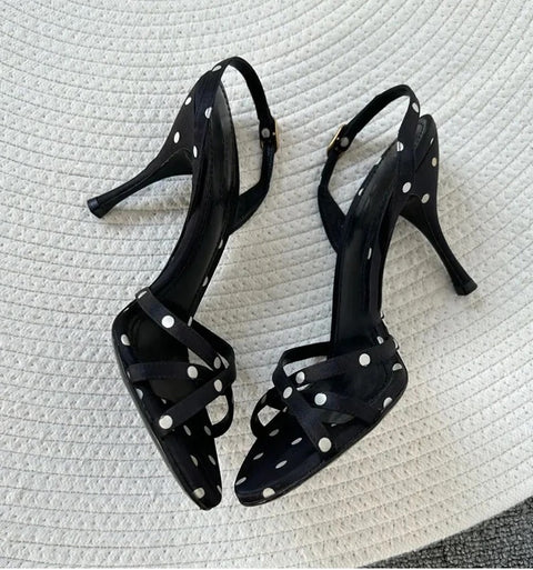 Pointed Toe Back Strap Polka Dot Pattern Sandal CODE: READY1246