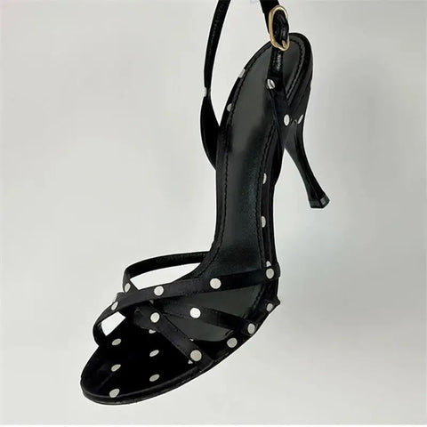 Pointed Toe Back Strap Polka Dot Pattern Sandal CODE: READY1246
