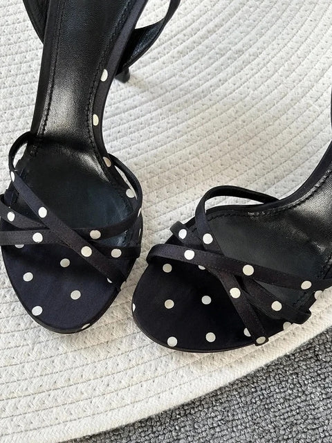 Pointed Toe Back Strap Polka Dot Pattern Sandal CODE: READY1246