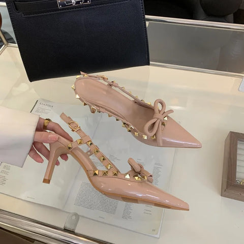 New Pointed Stiletto Luxury Bow Studded Heeled Sandal CODE: KAR3033