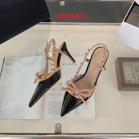 New Pointed Stiletto Luxury Bow Studded Heeled Sandal CODE: KAR3033