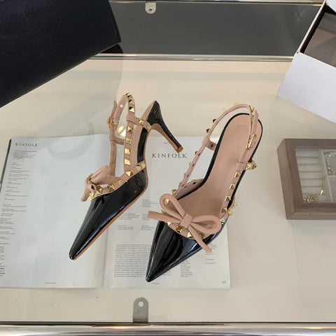 New Pointed Stiletto Luxury Bow Studded Heeled Sandal CODE: KAR3033