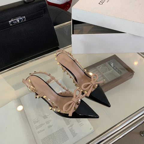 New Pointed Stiletto Luxury Bow Studded Heeled Sandal CODE: KAR3033
