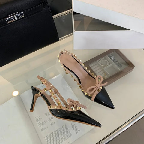 New Pointed Stiletto Luxury Bow Studded Heeled Sandal CODE: KAR3033