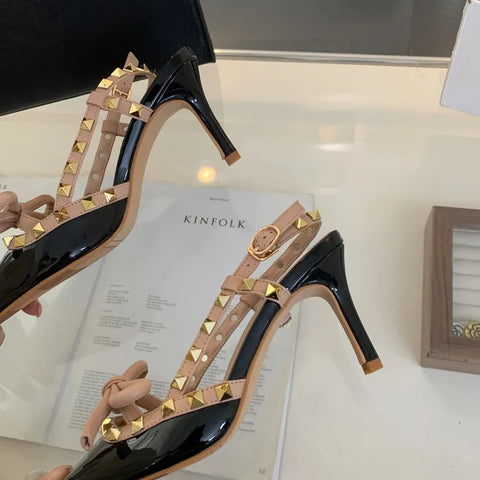 New Pointed Stiletto Luxury Bow Studded Heeled Sandal CODE: KAR3033