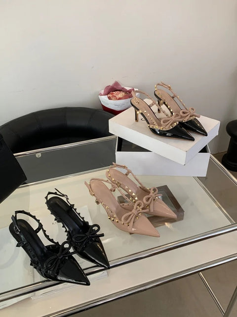 New Pointed Stiletto Luxury Bow Studded Heeled Sandal CODE: KAR3033