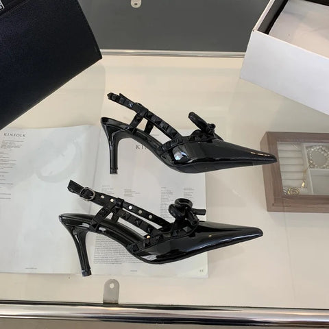 New Pointed Stiletto Luxury Bow Studded Heeled Sandal CODE: KAR3033