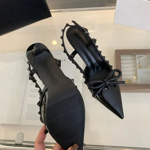 New Pointed Stiletto Luxury Bow Studded Heeled Sandal CODE: KAR3033