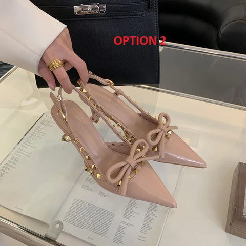 New Pointed Stiletto Luxury Bow Studded Heeled Sandal CODE: KAR3033