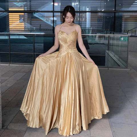 New Pleated Spaghetti Strap Long Beaded Stone Rhinestone Dress CODE: KAR3034