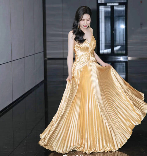New Pleated Spaghetti Strap Long Beaded Stone Rhinestone Dress CODE: KAR3034