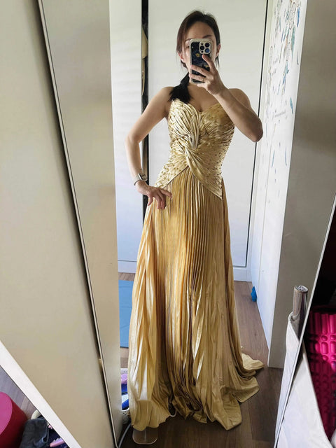 New Pleated Spaghetti Strap Long Beaded Stone Rhinestone Dress CODE: KAR3034