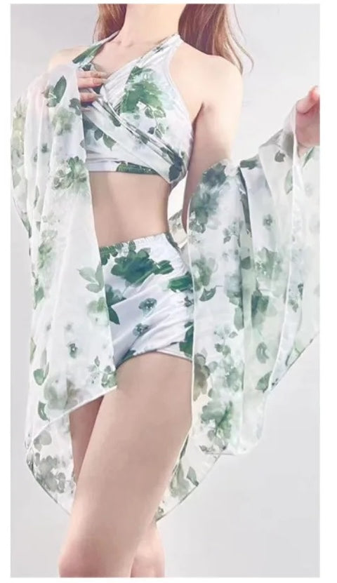 New Floral Print Halter Bikini Ruffle Swimsuit 3 Pieces Swimwear CODE: KAR3039