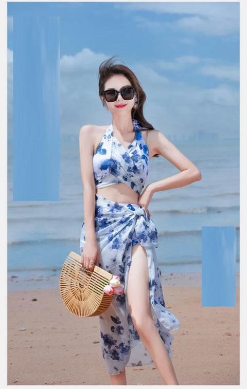 New Floral Print Halter Bikini Ruffle Swimsuit 3 Pieces Swimwear CODE: KAR3039