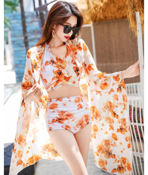 New Floral Print Halter Bikini Ruffle Swimsuit 3 Pieces Swimwear CODE: KAR3039