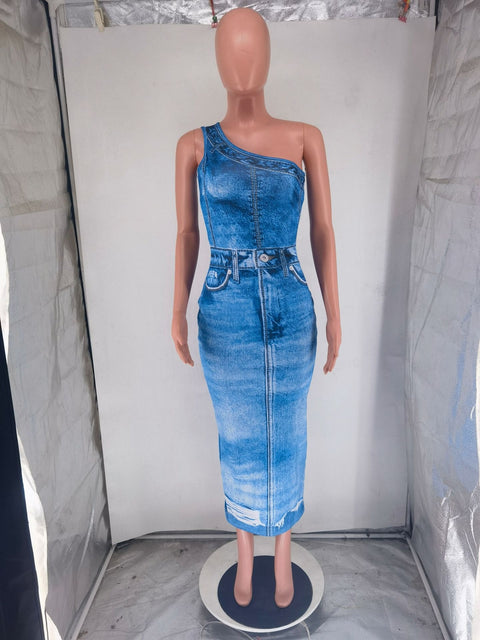 New One Shoulder Sleeveless Bodycon Midi Maxi Party Long Dresses CODE: KAR3051