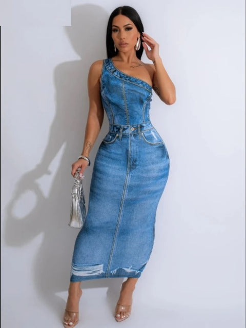 New One Shoulder Sleeveless Bodycon Midi Maxi Party Long Dresses CODE: KAR3051