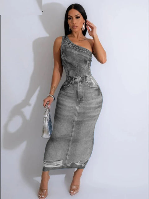 New One Shoulder Sleeveless Bodycon Midi Maxi Party Long Dresses CODE: KAR3051