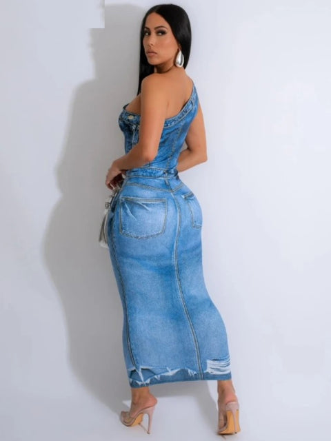New One Shoulder Sleeveless Bodycon Midi Maxi Party Long Dresses CODE: KAR3051