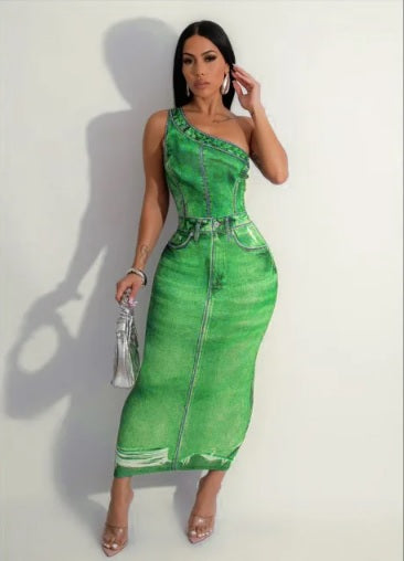 New One Shoulder Sleeveless Bodycon Midi Maxi Party Long Dresses CODE: KAR3051