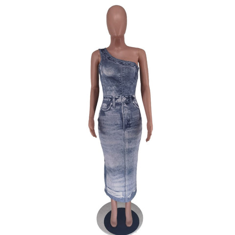New One Shoulder Sleeveless Bodycon Midi Maxi Party Long Dresses CODE: KAR3051