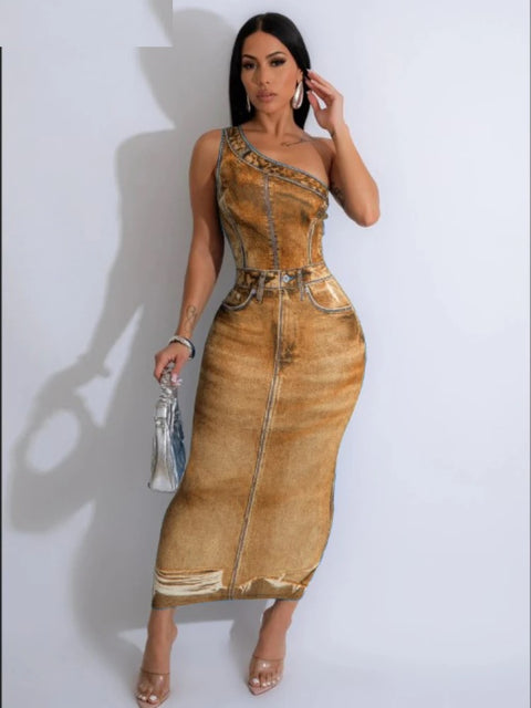New One Shoulder Sleeveless Bodycon Midi Maxi Party Long Dresses CODE: KAR3051