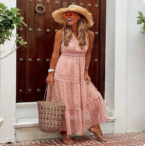 New Glitter Crochet Lace Long Dresses CODE: KAR3052