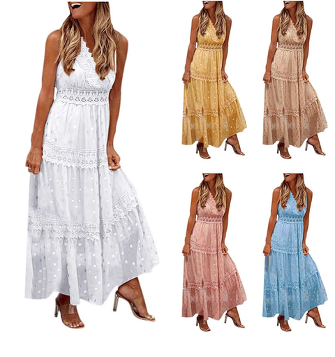 New Glitter Crochet Lace Long Dresses CODE: KAR3052