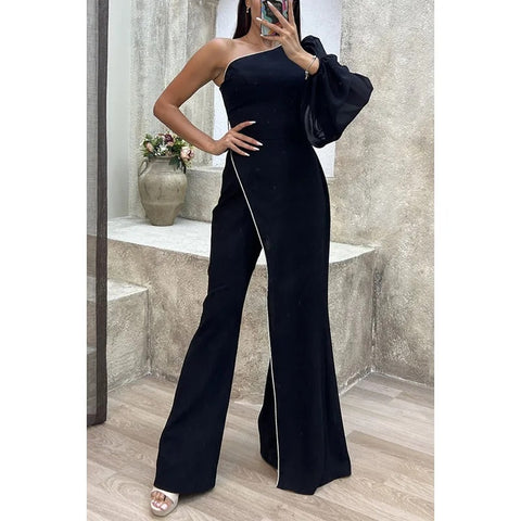Romper Temperament Black Single Sleeve High Waist Jumpsuit CODE: KAR3054
