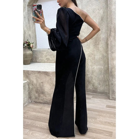 Romper Temperament Black Single Sleeve High Waist Jumpsuit CODE: KAR3054