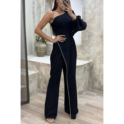 Romper Temperament Black Single Sleeve High Waist Jumpsuit CODE: KAR3054