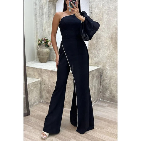 Romper Temperament Black Single Sleeve High Waist Jumpsuit CODE: KAR3054