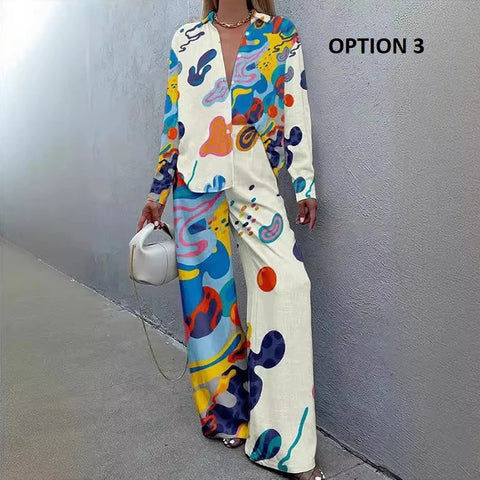 New Casual Street Pocket Long Pants Printed Single Breasted Shirt Two Piece Sets CODE: KAR3055