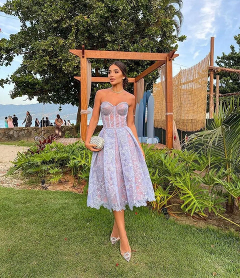 New Embroidered Flowers Elegant Strapless Sexy Club Dance Dress CODE: KAR3056