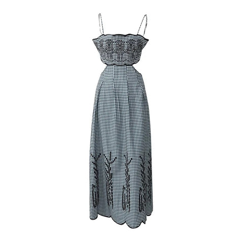 New Plaid Spaghetti Strap Chic Backless Sleeveless Bodycon Robes Maxi Dress CODE: KAR3058