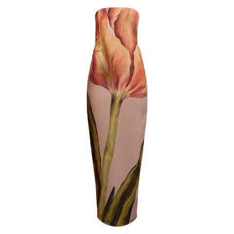 Strapless Printed Sexy Backless Sleeveless Bodycon Long Dress CODE: KAR3059