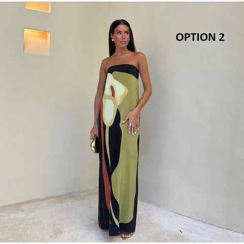 Strapless Printed Sexy Backless Sleeveless Bodycon Long Dress CODE: KAR3059