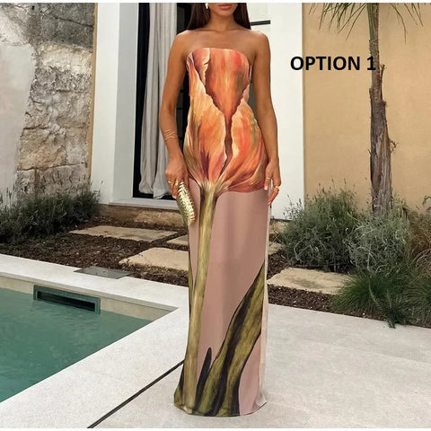 Strapless Printed Sexy Backless Sleeveless Bodycon Long Dress CODE: KAR3059