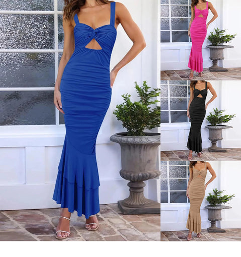 New Fashion Waisted Skinny Pleated Long Dress CODE: KAR3063