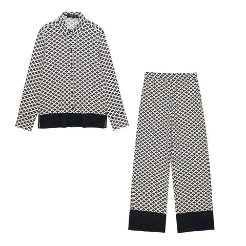 New Lapel Long Sleeved Flower Printed Shirt and Pant Set CODE: KAR3065