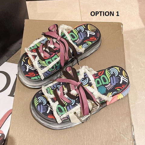Summer Graffiti Mules Street Platform Slippers CODE: KAR3066