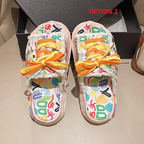 Summer Graffiti Mules Street Platform Slippers CODE: KAR3066