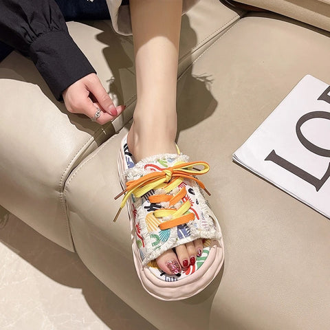 Summer Graffiti Mules Street Platform Slippers CODE: KAR3066