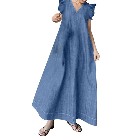New V Neck Bohemian Loose Long Dress CODE: KAR3068
