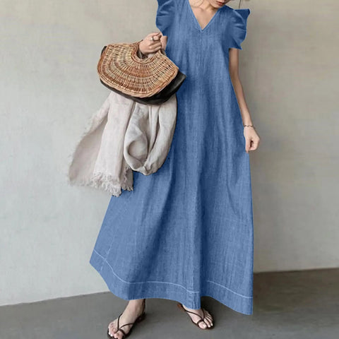New V Neck Bohemian Loose Long Dress CODE: KAR3068