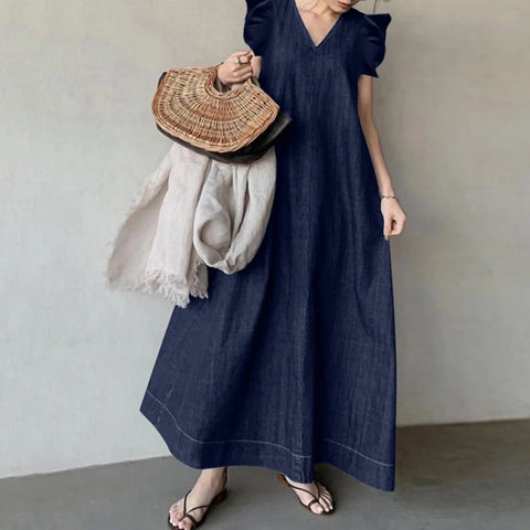 New V Neck Bohemian Loose Long Dress CODE: KAR3068