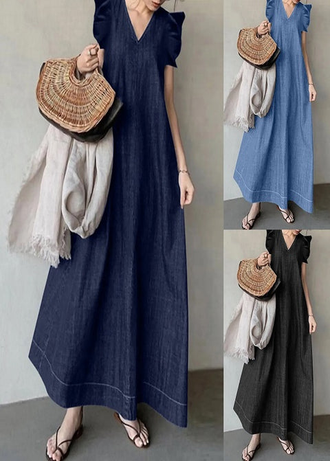 New V Neck Bohemian Loose Long Dress CODE: KAR3068